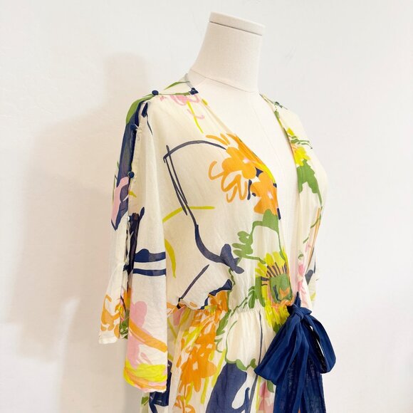 Lilka Silk Cotton Tie Front Bohemian Floral Kimono Coverup Anthropologie Medium - Picture 5 of 10
